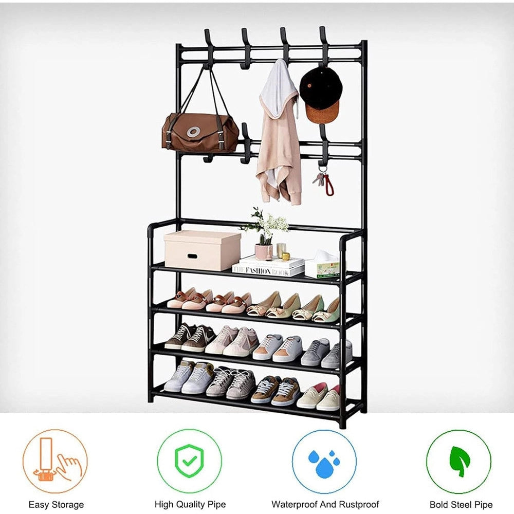 Trade Shop - Scarpiera Cappelliera Da Terra Casa Appendiabiti 3 In 1 Panca Scarpe Con 8 Ganci -