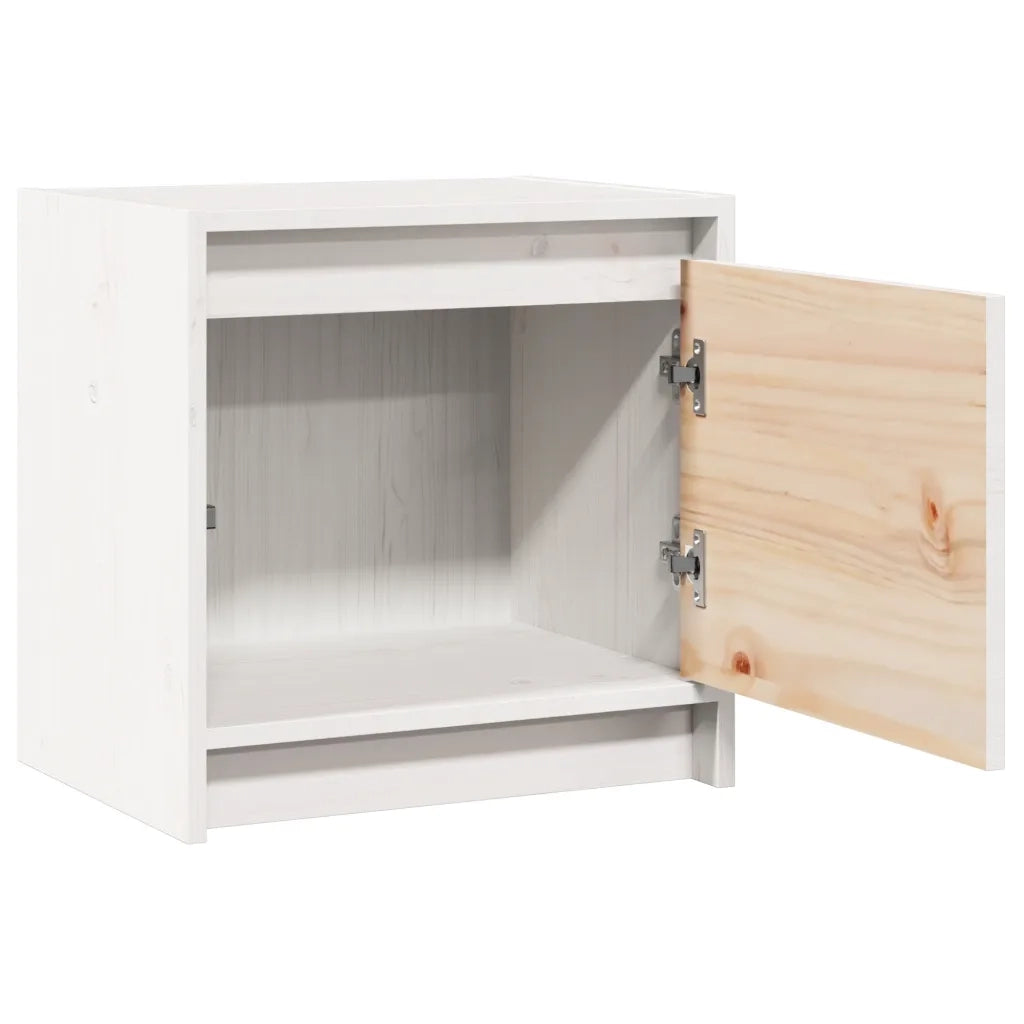 Comodino Bianco 40x30,5x40 cm in Legno Massello di Pino cod mxl 44873