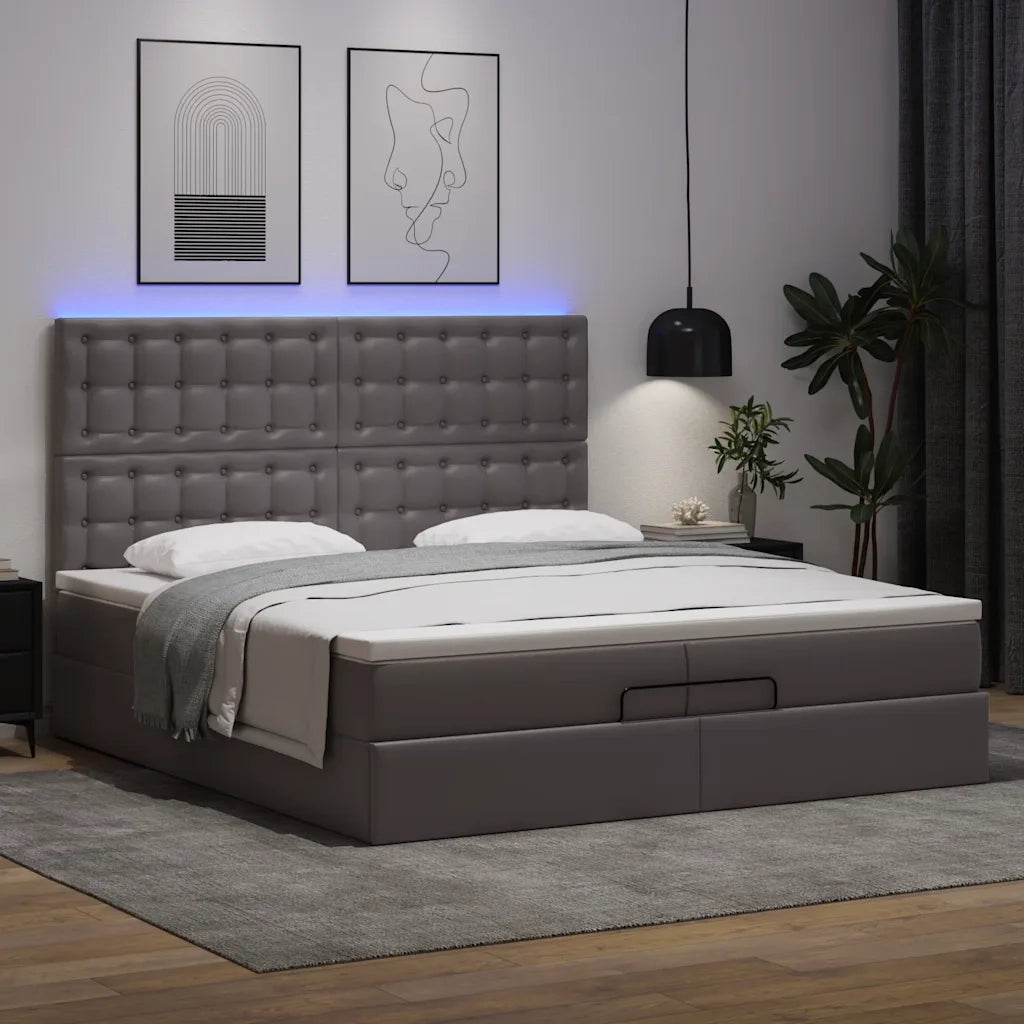 Struttura Letto Pouf con Materassi Grigio 200x200 cm Similpelle 3313873