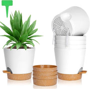 Sei vasi autoirriganti in plastica - 20 x 19 cm con piedistallo e etichette per piante - sistema di irrigazione per interni e piante di balcone