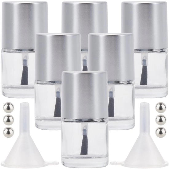 Kit di Nail Art con Contenitori in Vetro - 14 pezzi - 10 ml - Ideale per Viaggi - Argento