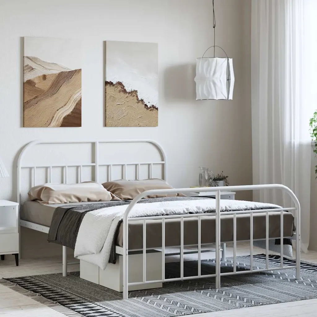 Giroletto con Testiera e Pediera-Struttura Letto Metallo Bianco 135x190 cm 873003