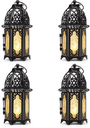 Lanterna a Sospensione Marocchina - Nero - Decorativa - Supporto per Candela in Metallo - Adatto per Interno e Esterno - 7x16cm