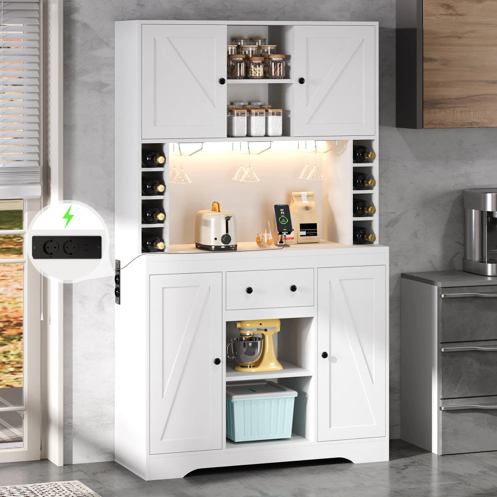 Credenza da cucina con ripiani regolabili; LED e prese integrate - in MDF - 105×40×180 cm - bianco