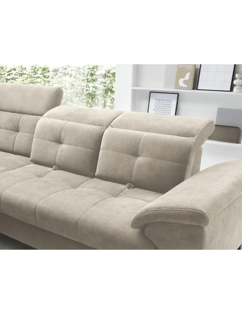 Divano ad angolo Beige 5 posti angolo sinistro con contenitore integrato INFERNO