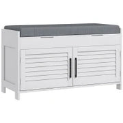 Panca Scarpiera con Ripiano Interno Regolabile su 3 Livelli, in MDF e Simil Lino, 90x36x50 cm, Bianco e Grigio