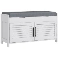 Panca Scarpiera con Ripiano Interno Regolabile su 3 Livelli, in MDF e Simil Lino, 90x36x50 cm, Bianco e Grigio