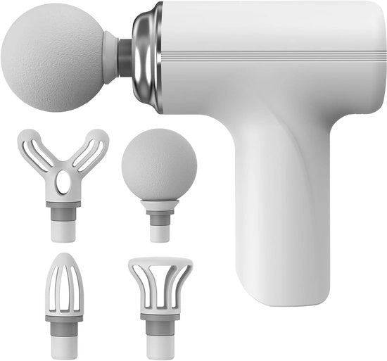 Apparecchio di massaggio portatile - 6 posizioni - 4 accessori - Per uso domestico, ufficio e fitness - Bianco