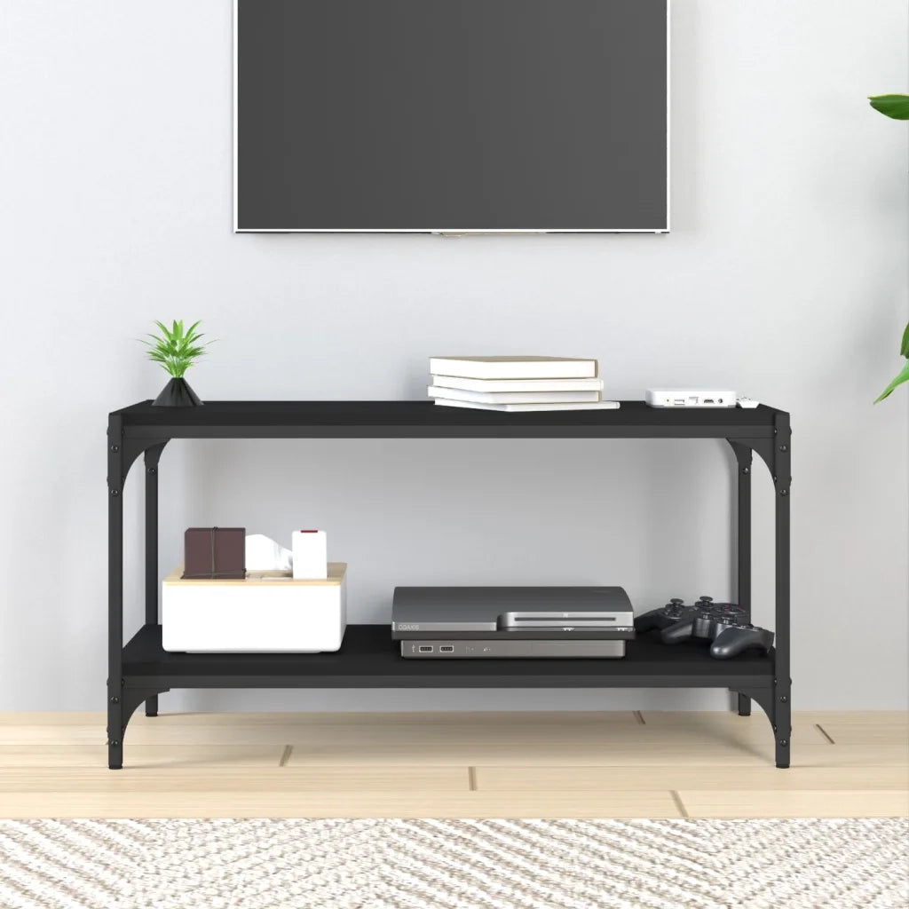 Mobile Porta TV Nero 80x33x41 cm in Legno Multistrato e Acciaio 819332