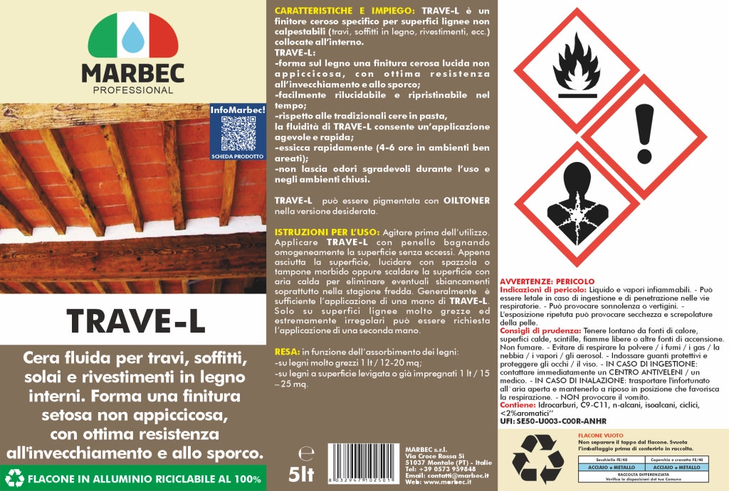 Finitore ceroso per travi e rivestimenti in legno TRAVE-L   5LT