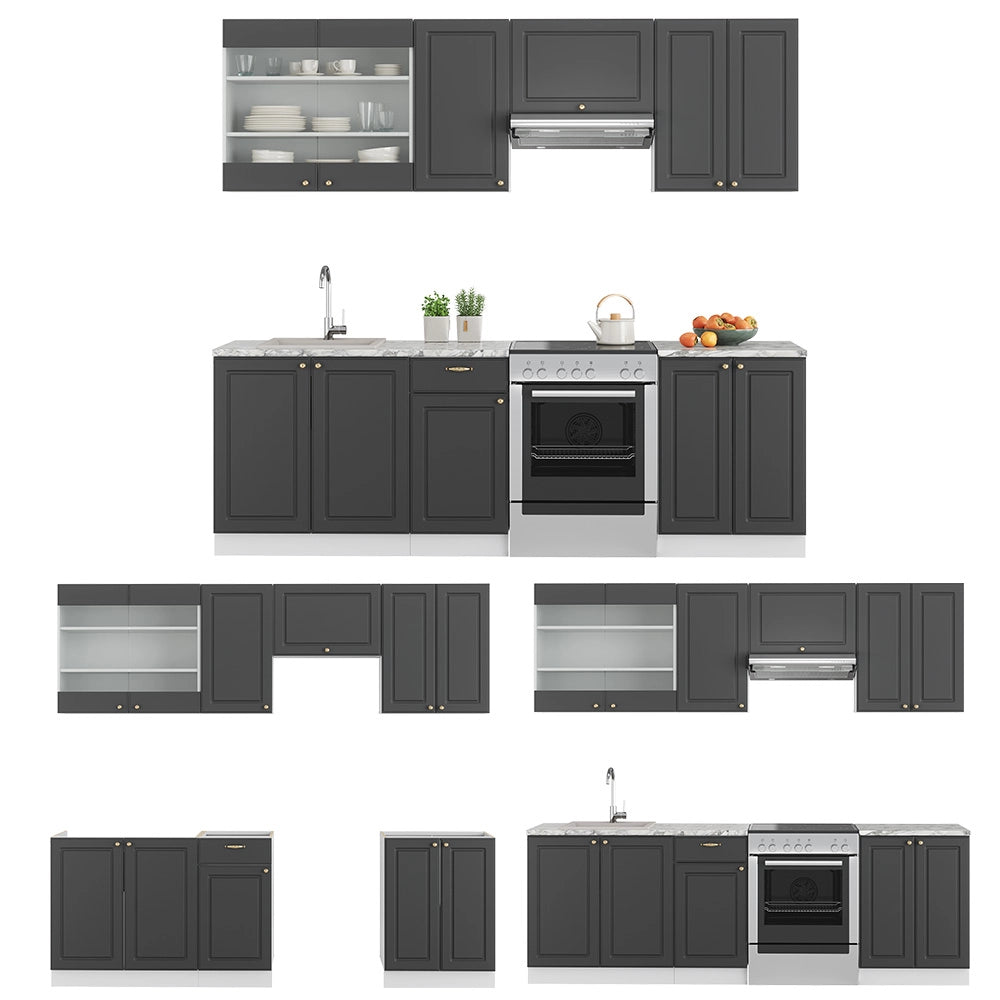 Vicco Cucina componibile Antracite-Oro/Bianco 240 cm senza piano di lavoro