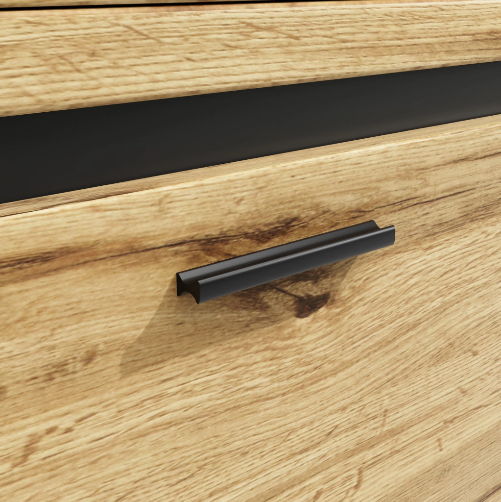 Tavolo da pranzo 138-220x39x105 cm allungabile con 2 cassetti in MDF e metallo naturale