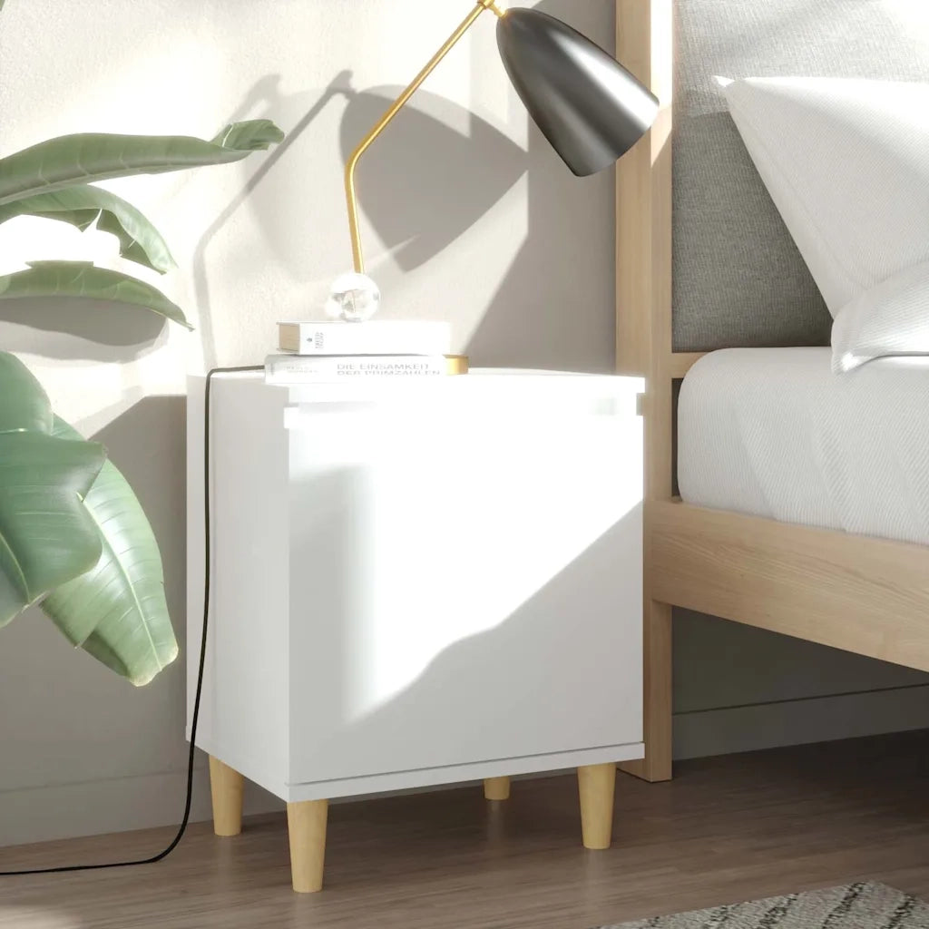Comodini con Gambe in Legno Massello 2pz-Set di 2 Tavolino da notte Bianchi 40x30x50 cm 786580