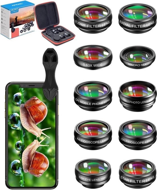 Set di Lenti per Fotocamera - Angolo Ampio, Macro, Fisheye, Caleidoscopio - Accessorio di Fotografia Mobili Professionale