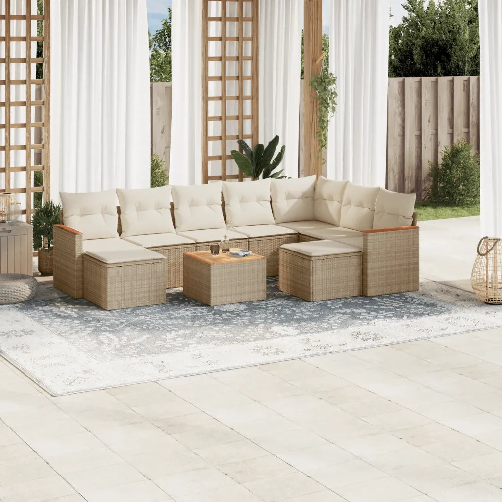 Set Divano da Giardino 10 pz con Cuscini Beige in Polyrattan 3226548