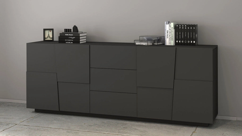 Credenza 4 Ante 3 Cassetti 220x44x86 cm Pongo 4A 3C Grigio Antracite Opaco