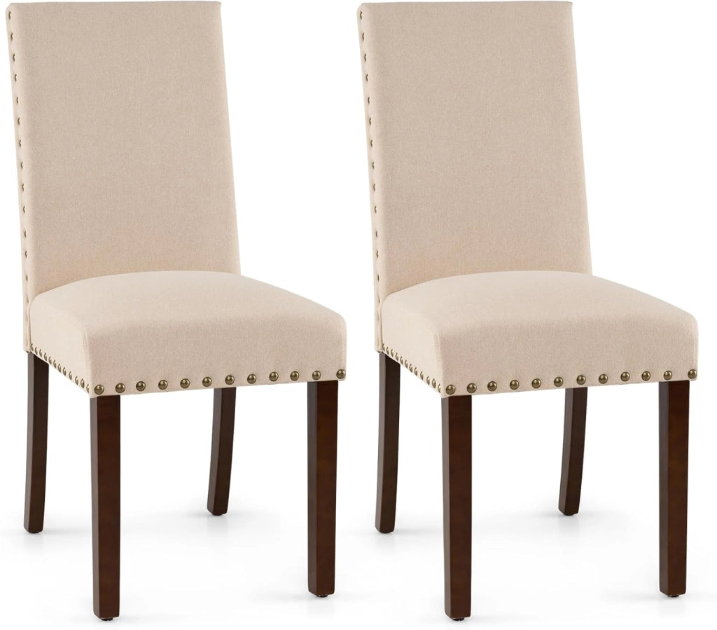 Set di 2 Sedie da Pranzo Imbottite, Sedie da Cucina con Schienale Alto, Gambe in Legno Massello e Piedini Regolabili, Portata 155 kg, Sgabelli Moderni per Cucina, Soggiorno e Ufficio (Grigio)