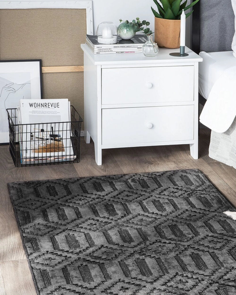 Tappeto Grigio Viscosa 80 x 150 cm Motivo Geometrico Tessuto a Mano Flatweave