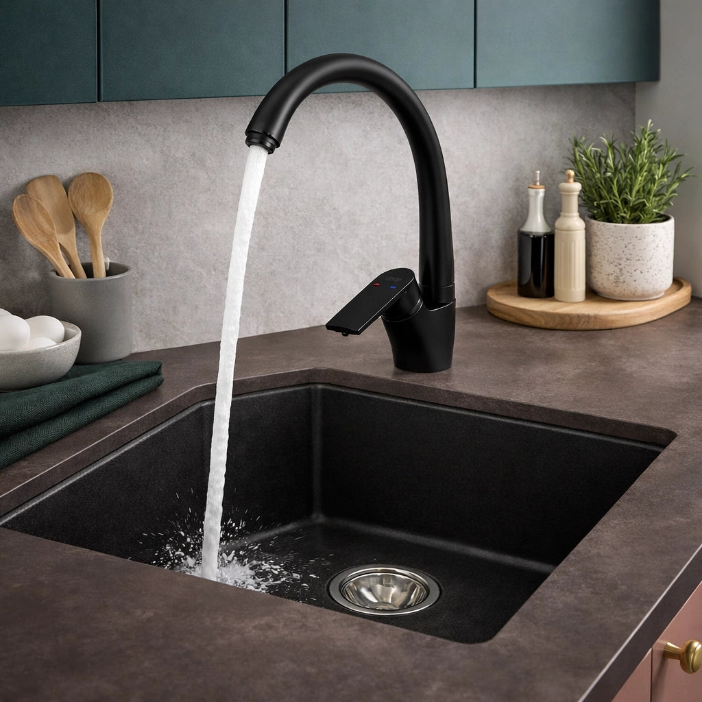 Miscelatore Rubinetto Girevole Per Lavello Cucina Nero Opaco Canna Alta 94010