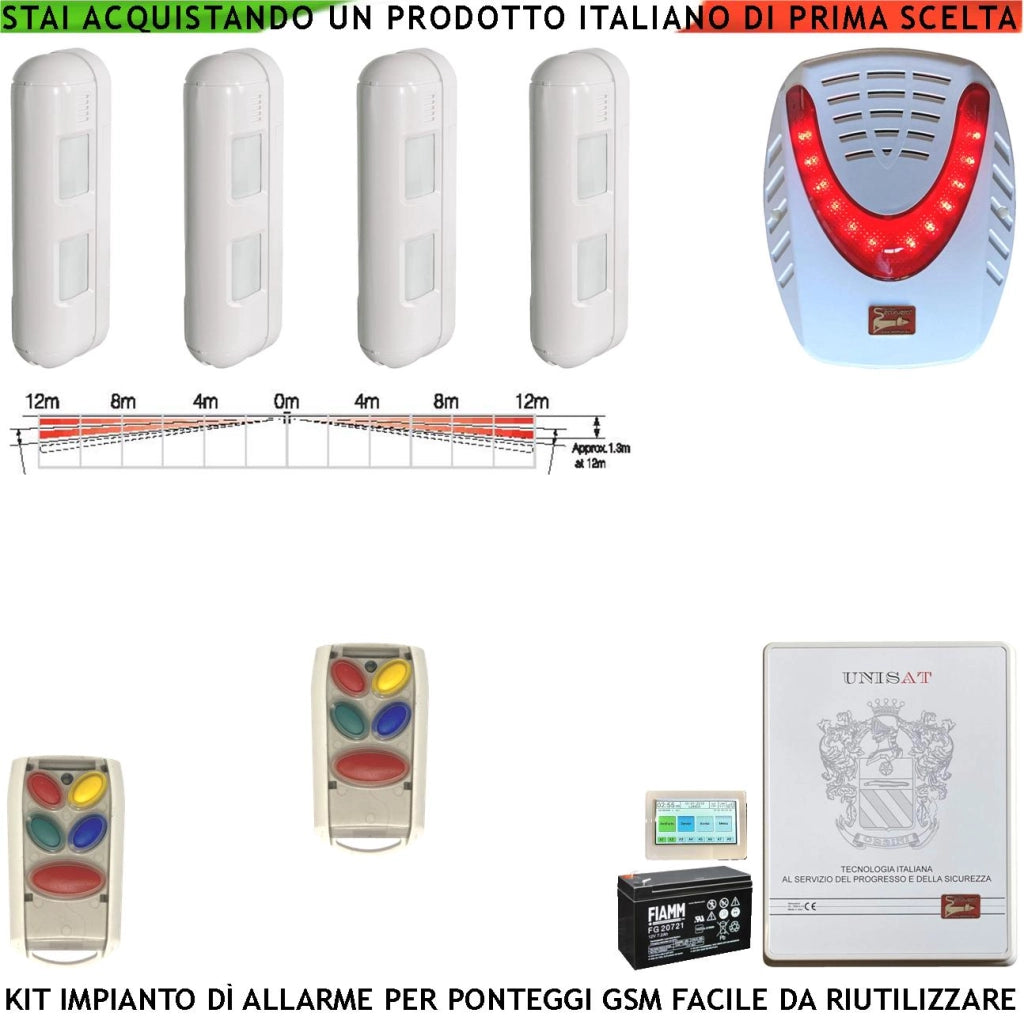 Ponteggi Edili Ristrutturazioni Impianto Antifurto GSM GPRS Protegge Campate e Pareti sui 4 Lati per 24 Metri Lineari Gestibile da Cellulare Sirena Allarme Ascolto Ambientale Essendo Senza fili Facile Trasporto su Nuovo Ponteggio
