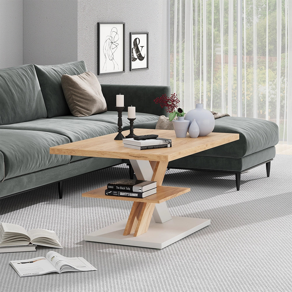 Vicco Tavolino da salotto Quercia/bianco 90 x 60 cm con ripiano