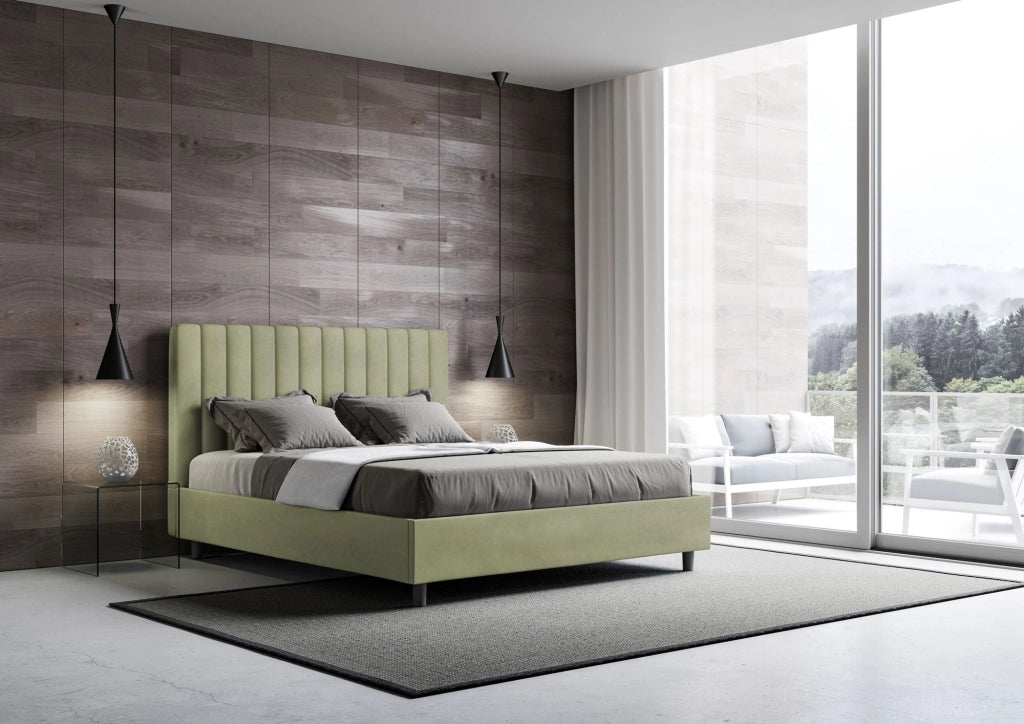 Letto Matrimoniale Francese 140x200 cm con Rete e Contenitore Agueda Tè verde