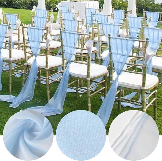 Decorazione per sedili in chiffon blu, 100 x 150 cm, elegante per matrimoni, feste e eventi, materiale riutilizzabile per hotel, ristoranti e feste