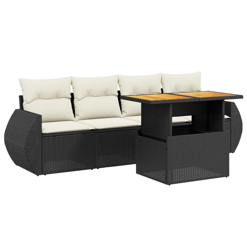 Set Divani da Giardino 5 pz con Cuscini in Polyrattan Nero 3272071