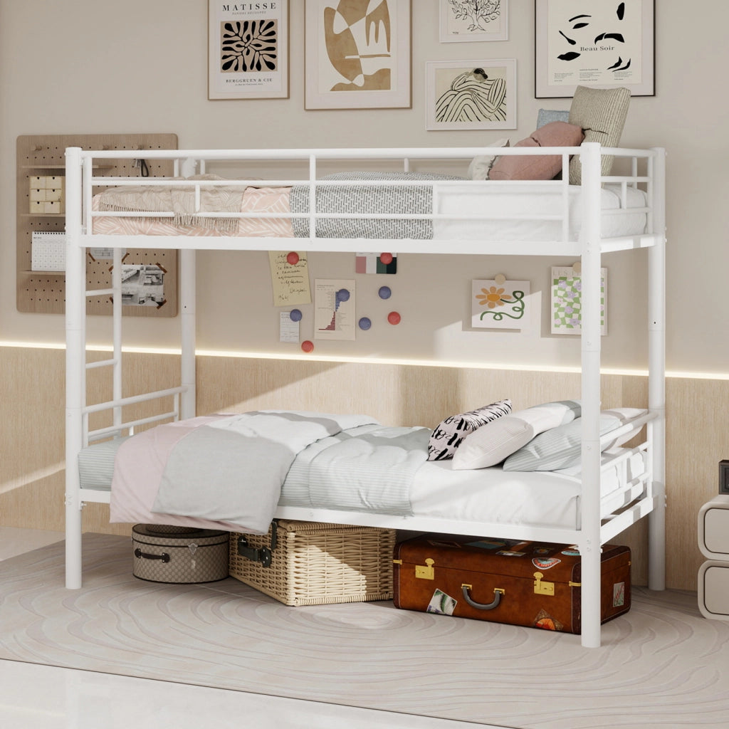 Letto a castello 90 × 190 cm con scala e barriere, convertibile in due letti singoli, senza materasso, bianco
