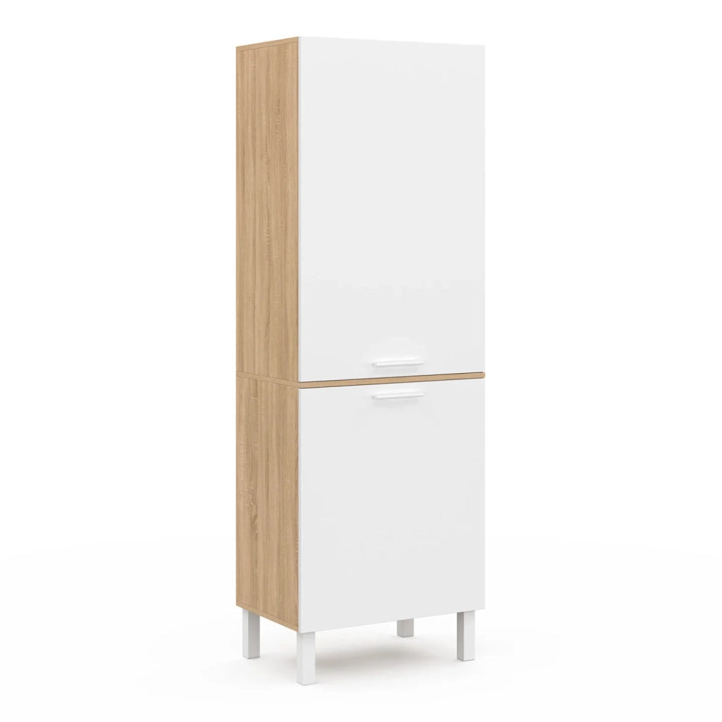 IDMarket - Mobile da cucina CINA 60 cm con 2 ante in faggio e bianco