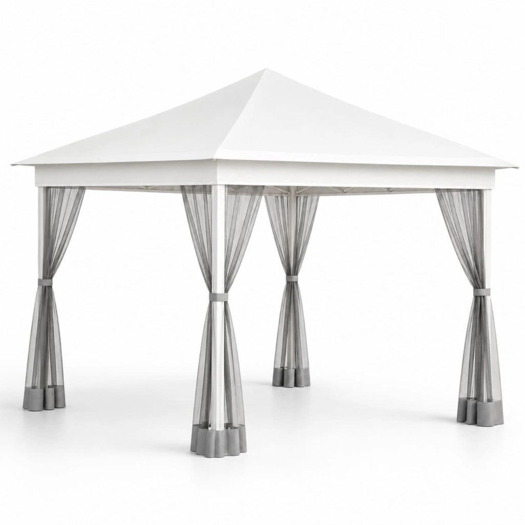 Gazebo Pieghevole Da Giardino Con Teli Zanzariera Laterali Copertura Oxford UV50+ Telaio Regolabile Pop Up Con Borsa Trasporto Outdoor 360 x 360 x 310 Cm Bianco