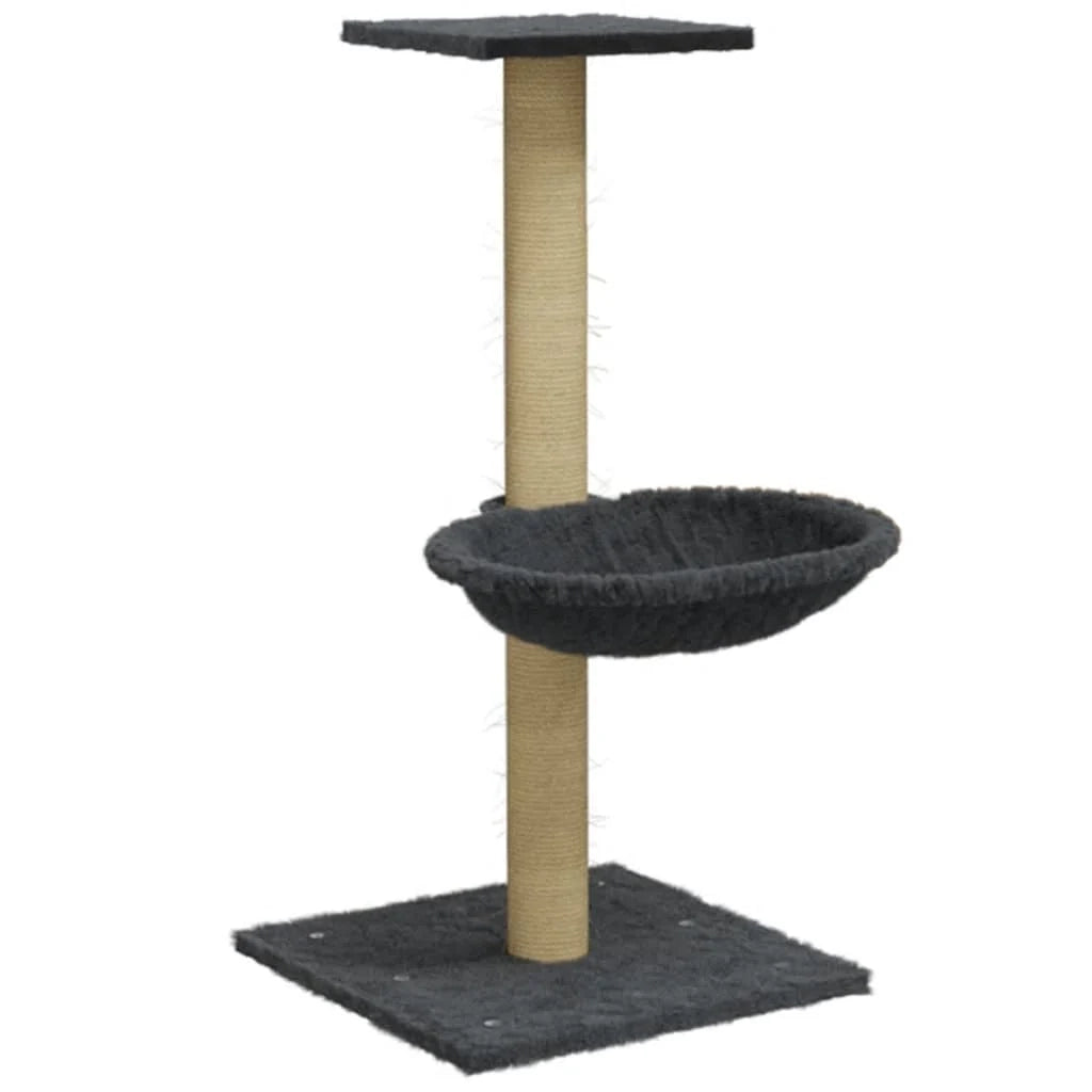 Tiragraffi per gatti Mobili per arrampicata su torre Tiragraffi piattaforma da arrampicata con tiragraffi in sisal scuro 74 cm grigio 02_0022444