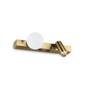 APPLIQUE BINOMIO LED 6W 600lm 3000K OTTONE DIFFUSORE A SFERA E SPOT ORIENTABILE CON INTERRUTTORE