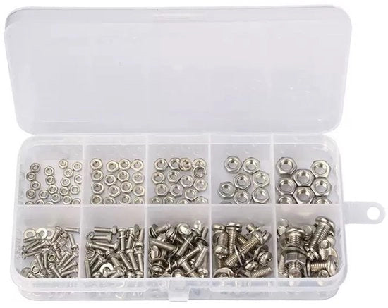 Set di 320 pezzi con viti a testa rotonda, elementi di fissaggio, viti M2, M2.5, M3, M4, M5, connettori, anelli e set di riparazione con combinazioni viti e viti.