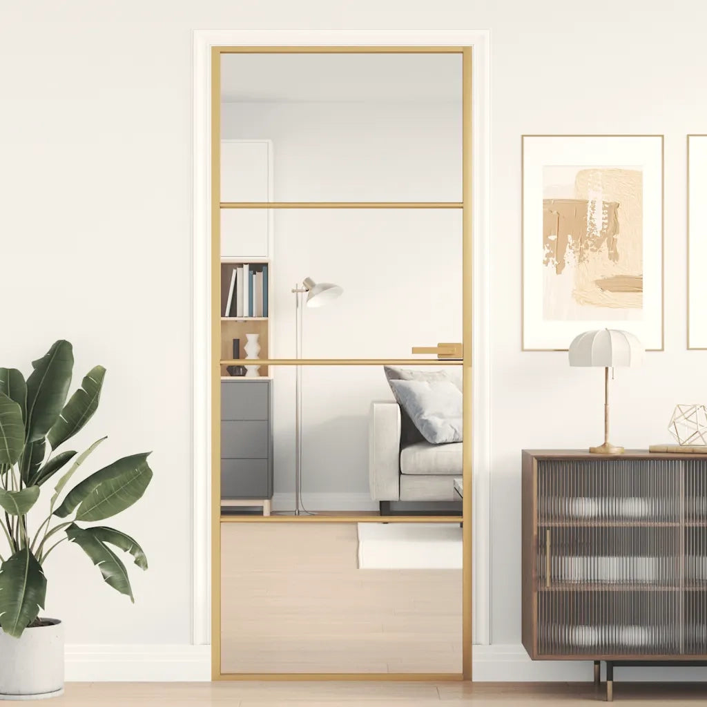 Porta Interni Sottile Oro 83x201,5cm Vetro Temperato Alluminio 155133