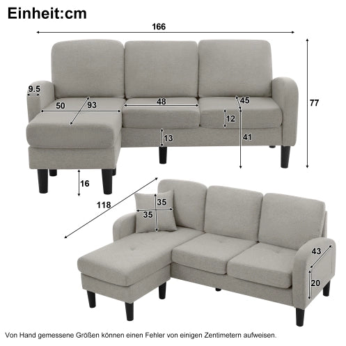 Divano angolare modulare 3 posti con chaise longue grigio
