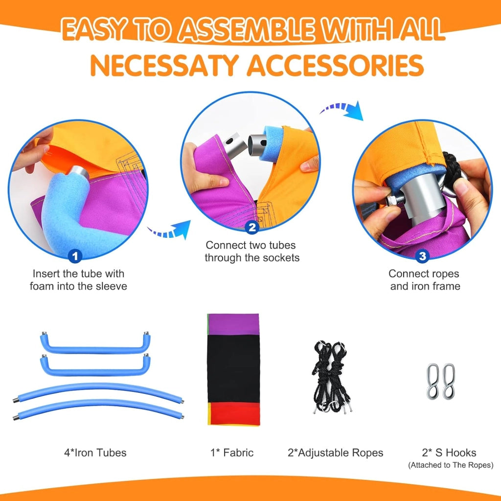 Altalena con corde regolabili, altalena per bambini e adulti, 150 cm x 80 cm, altalena da giardino fino a 150 kg, per interni ed esterni (colorata)