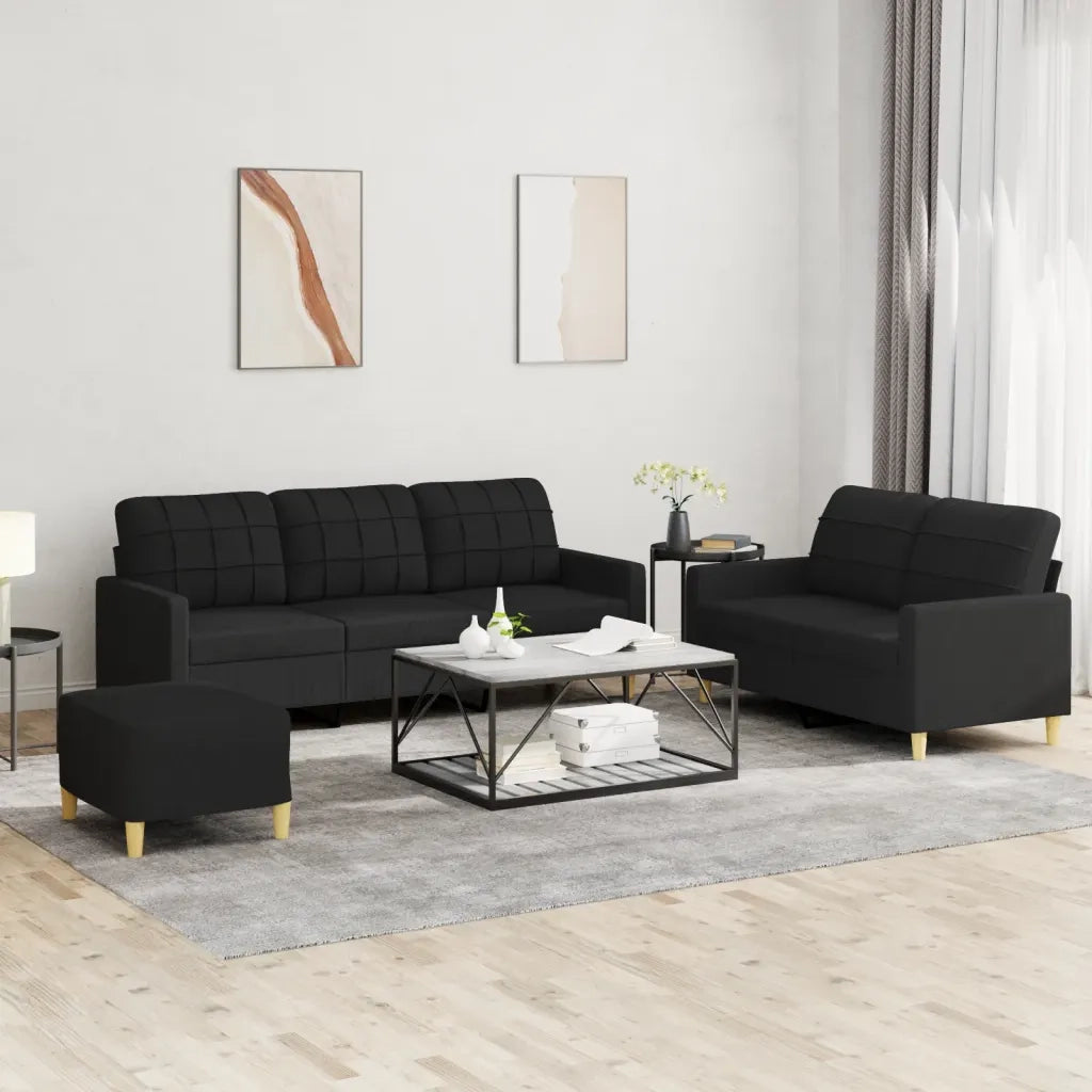 Set di Divani 3 pz con Cuscini Nero in Tessutocod mxl 83169