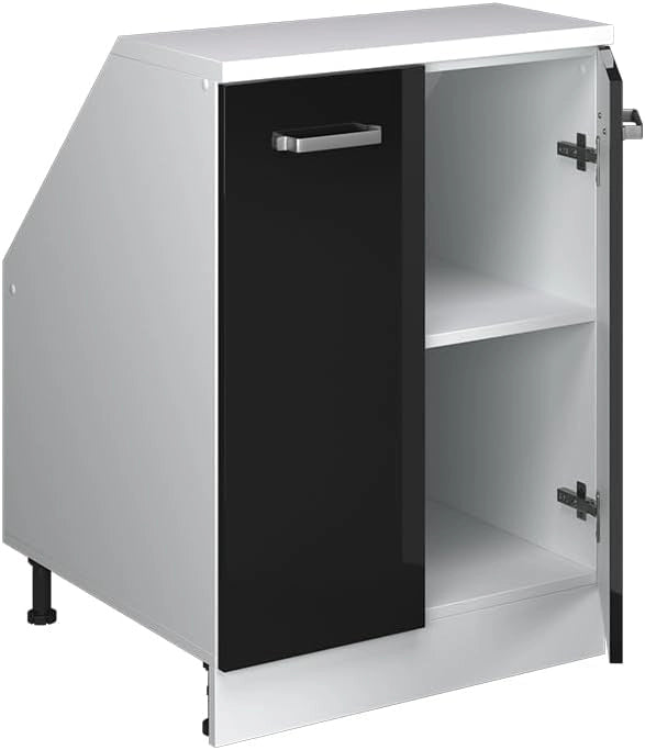 Mobile sottotetto Rion, Nero lucido, 60 x 81.6 cm con 2 porte, carcassa 60 cm profondità, adatto per il salvaspazio sotto tetti spioventi