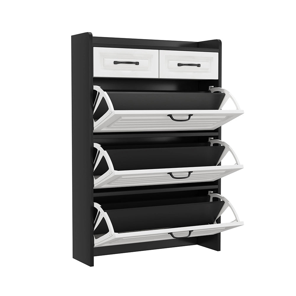 Armadio porta scarpe girevole - Xylo - 3 ante grandi e 2 cassetti, in legno, L80xP23.5xH131 cm