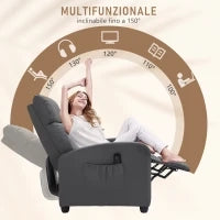 Poltrona Relax Massaggiante con Telecomando e 8 Programmi, Reclinazione e Poggiapiedi, 68x88x98cm, Grigio