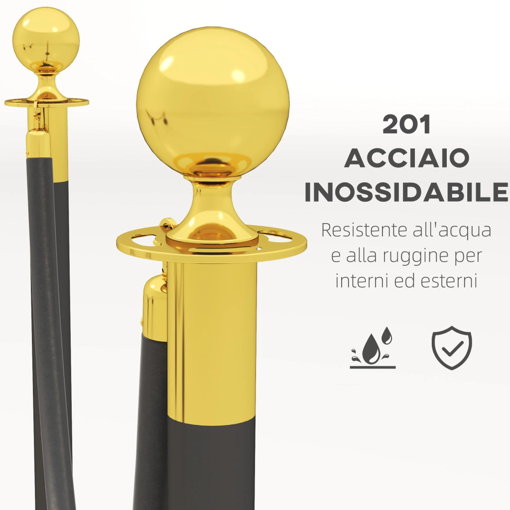 Colonnine Segnapercorso in Acciaio Inox con Corda Vellutata Nera di 1.5 m e Base Riempibile, ?32x96 cm