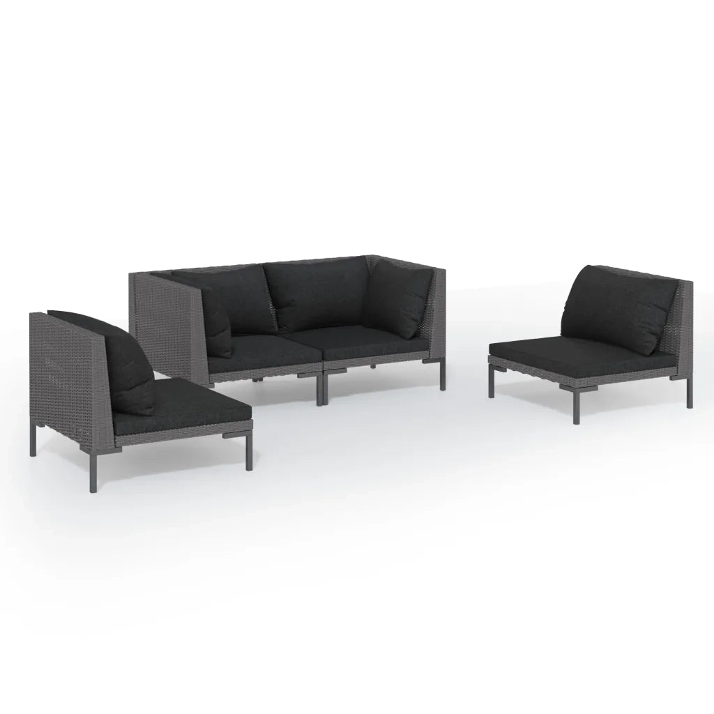 Set Divani da Giardino 4 pz con Cuscini Polyrattan Grigio Scuro 3099818