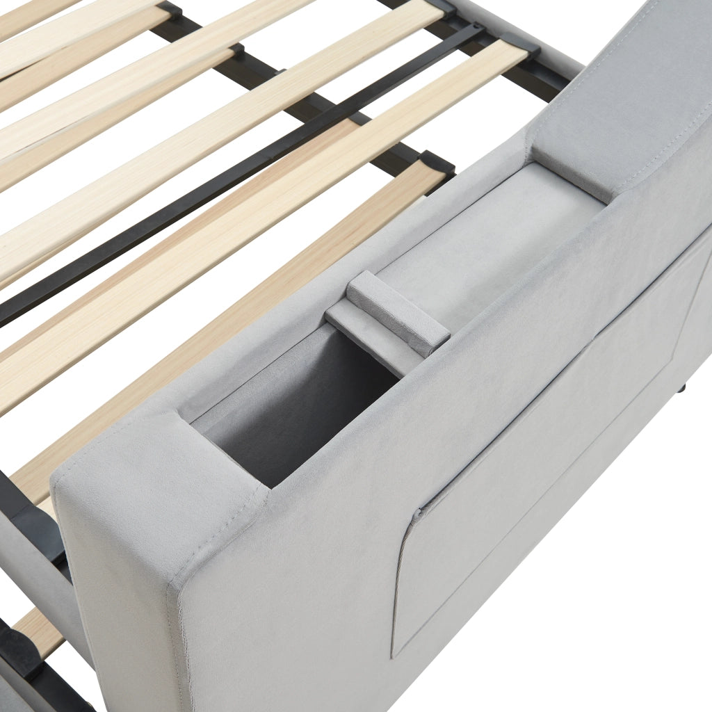 LETTO divano estraibile 90x190 cm in velluto grigio con rete a doghe