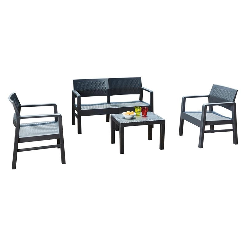 SET MOREEA DA GIARDINO EFFETTO RATTAN IN COLORE ANTRACITE