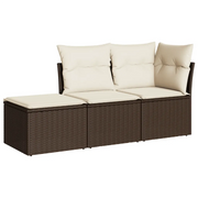Set Divano da Giardino 3 pz | Set Salotto da Giardino con Cuscini Marrone in Polyrattan