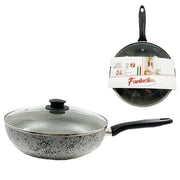 Trade Shop - Padella Alta Antiaderente Antigraffio A 7 Strati Con Coperchio In Vetro Manico Da 24-28cm -    -24 Cm   -