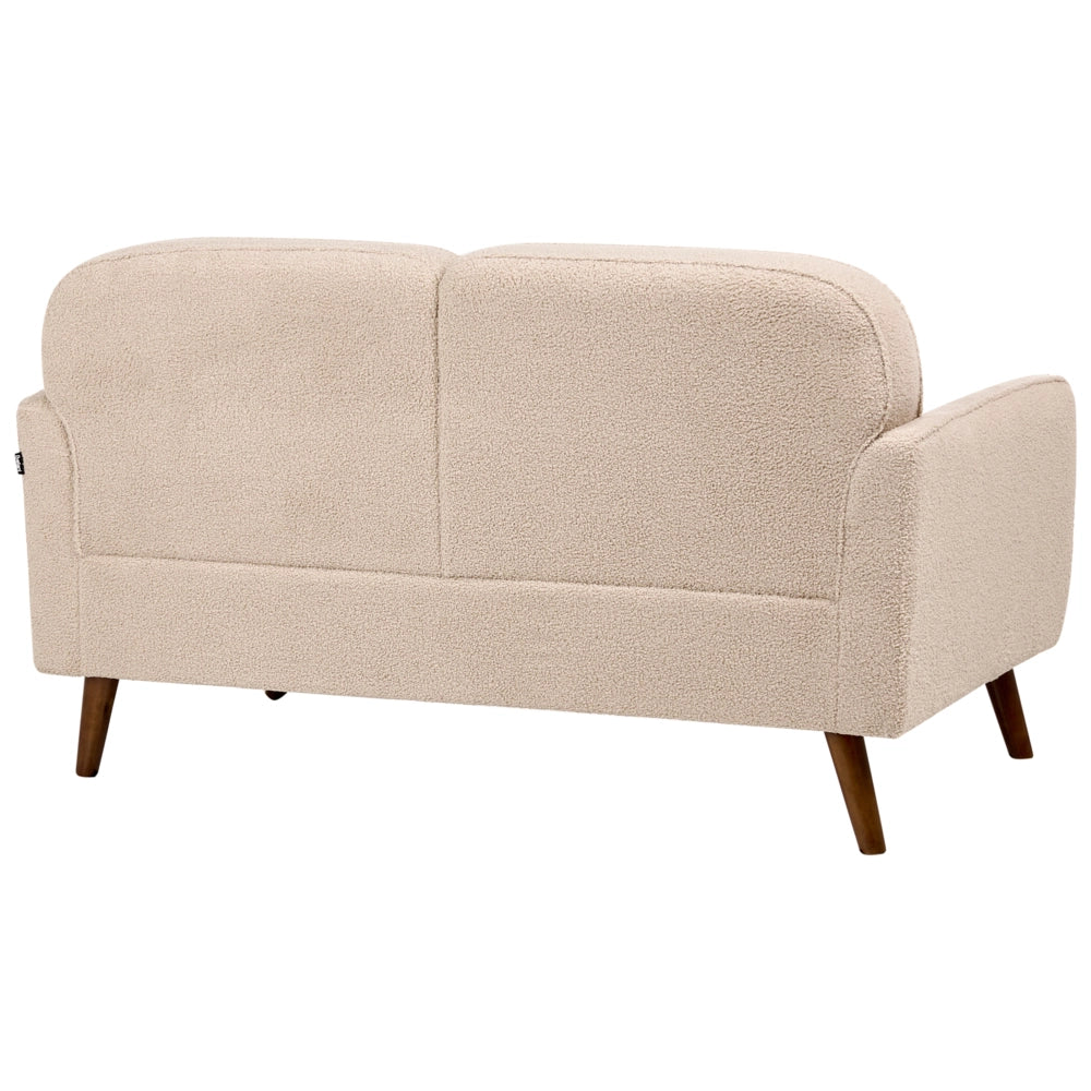 Divano a due posti beige in bouclé con imbottitura a bottoni, gambe in rovere, divanetto a due posti, stile tradizionale, soggiorno