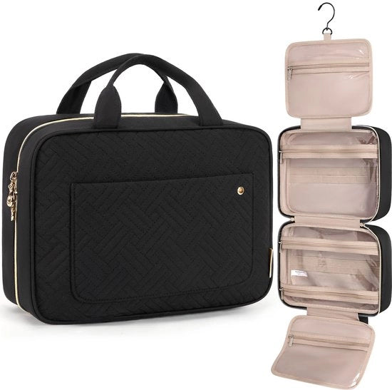 Tas da bagno appeso, borse trasparenti per trucco e articoli da bagno (nero)