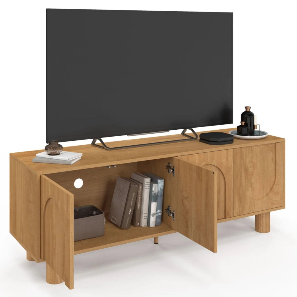 IDMarket - Mobile TV ARCHIE 140 cm con 4 ante ad arco effetto legno